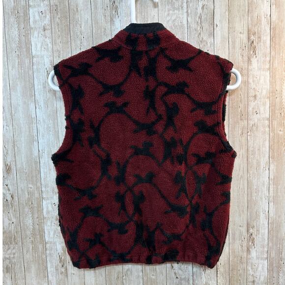 Kerrits Fleece Vest Womens M Cranberry Black Horse Full Zip Mock Neck Equestrian - Picture 2 of 7